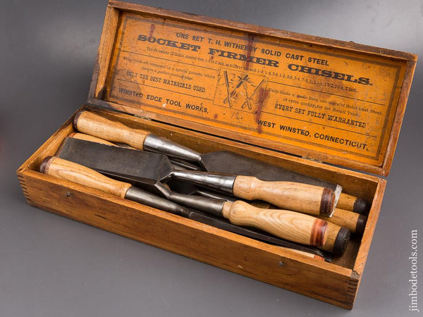 Great COMPLETE Set of Twelve T.H. WITHERBY Square Edge Socket Firmer Chisels in Original Box - 85465