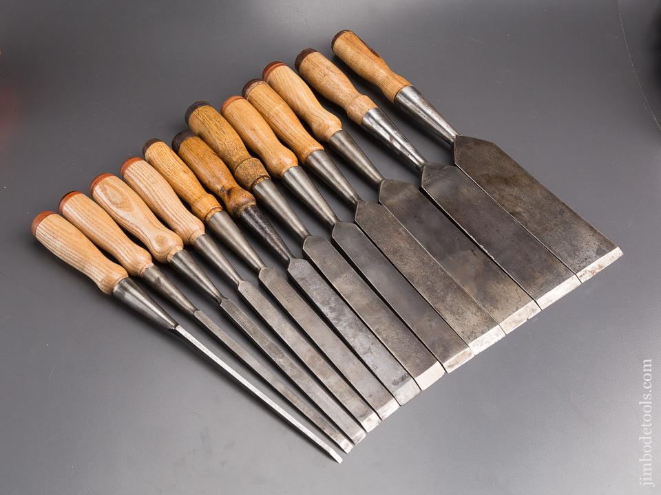 Great COMPLETE Set of Twelve T.H. WITHERBY Square Edge Socket Firmer Chisels in Original Box - 85465