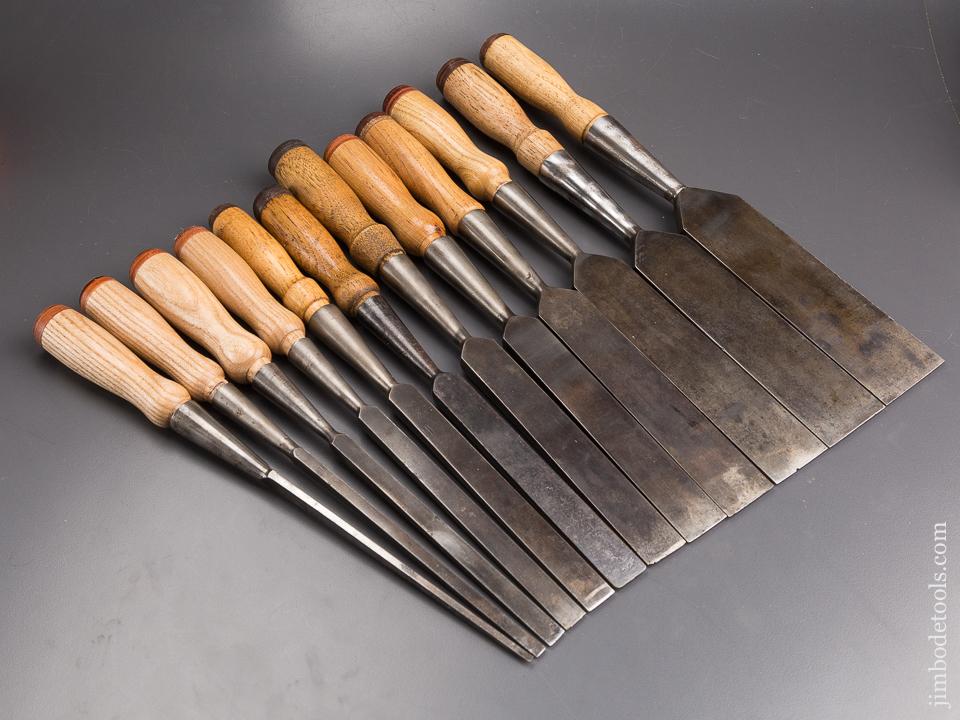 Great COMPLETE Set of Twelve T.H. WITHERBY Square Edge Socket Firmer Chisels in Original Box - 85465