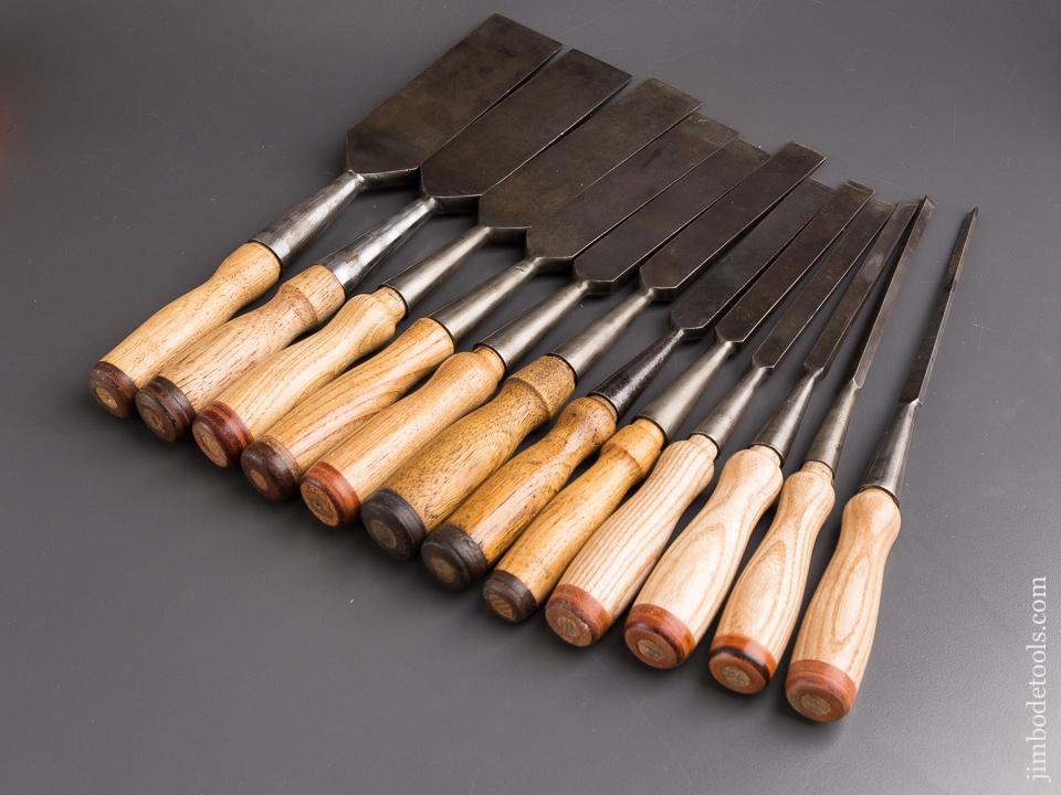 Great COMPLETE Set of Twelve T.H. WITHERBY Square Edge Socket Firmer Chisels in Original Box - 85465