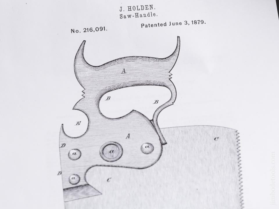 HOLDEN Patent June 3, 1879 Hand Saw with Etch of I.C. DOWS - 85469