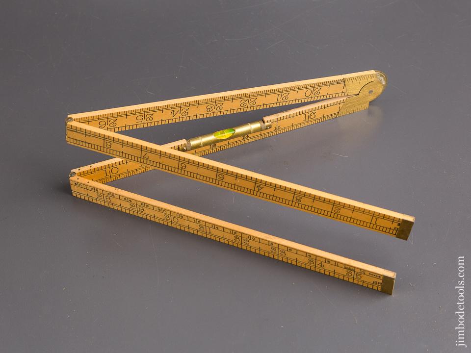 MINT Two Foot RABONE No. 1190 Boxwood & Brass Folding Rule with Protractor and Level - 85478