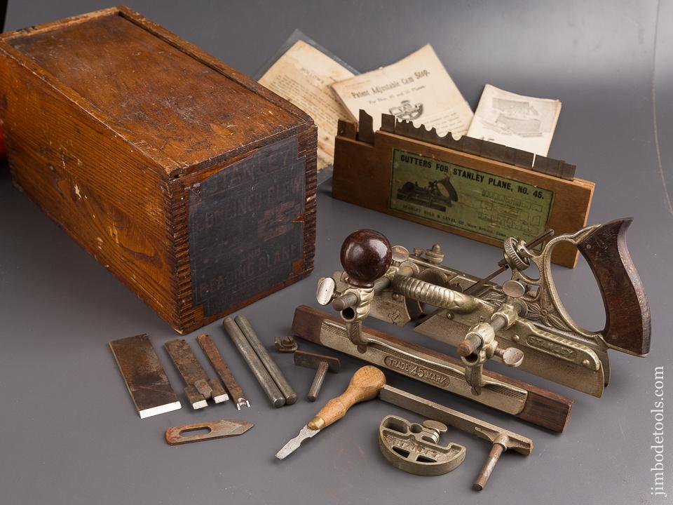 STANLEY NO. 45 Combination Plane 100% COMPLETE Type 8 Circa 1907-08 in Original Box FLORAL Casting - 85489