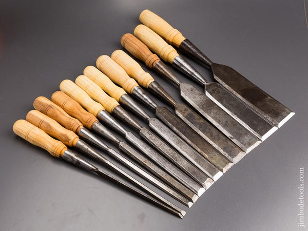 Awesome! COMPLETE Set of Twelve T.H. WITHERBY Bevel Edge Socket Firmer Chisels - 85544