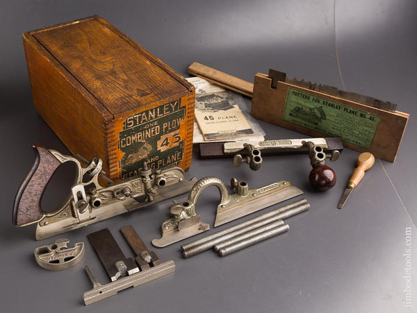 STANLEY NO. 45 Combination Plane 100% COMPLETE in Original Box Type 8 circa 1907-08 FINE - 85826