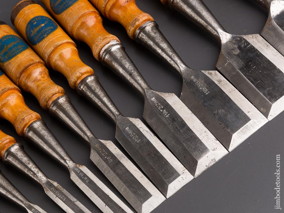 Extra Large Set of Eleven E.A. BERG ESKILSTUNA Socket Firmer Chisels with Decals - 85868