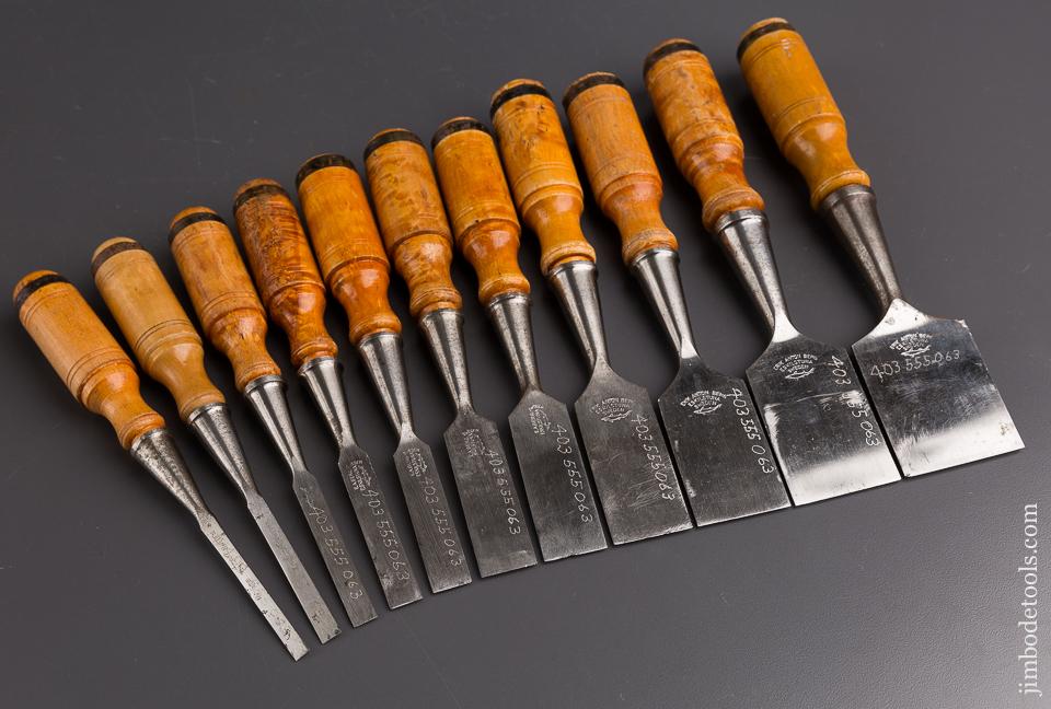 Extra Large Set of Eleven E.A. BERG ESKILSTUNA Socket Firmer Chisels with Decals - 85868