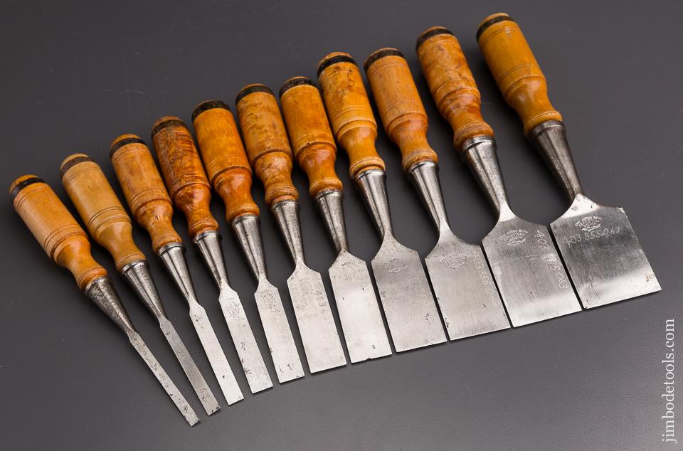 Extra Large Set of Eleven E.A. BERG ESKILSTUNA Socket Firmer Chisels with Decals - 85868
