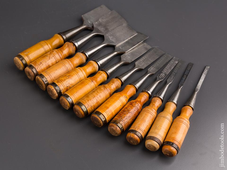Extra Large Set of Eleven E.A. BERG ESKILSTUNA Socket Firmer Chisels with Decals - 85868