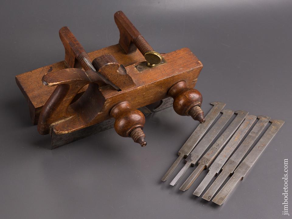 H.L. JAMES Handled Beech Plow Plane circa 1850 with Seven Irons - 85883