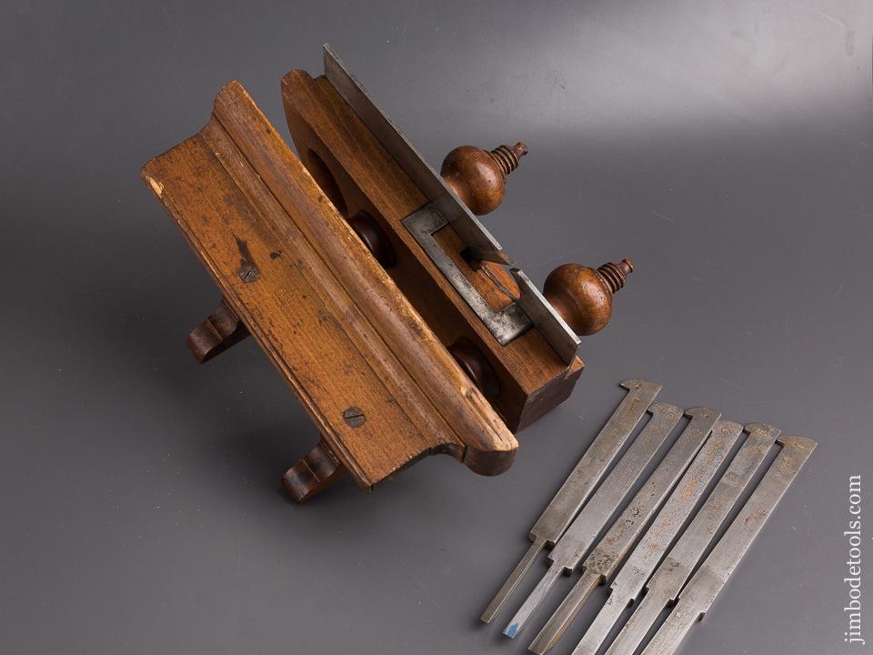 H.L. JAMES Handled Beech Plow Plane circa 1850 with Seven Irons - 85883