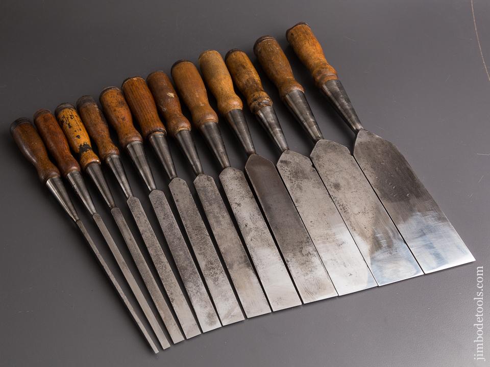 Awesome COMPLETE Set of Twelve T.H. WITHERBY Square Edge Socket Firmer Chisels in Custom Box -  86190