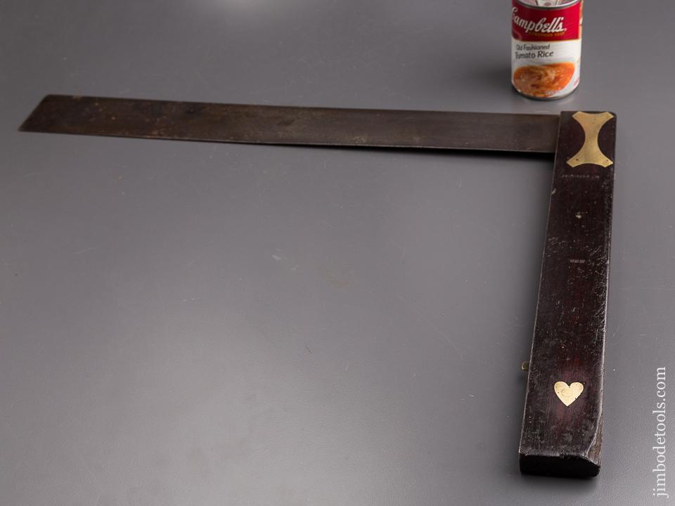 Lovely and Early! 20 inch Ebony Try Square with Brass Heart Inlay - 86281U