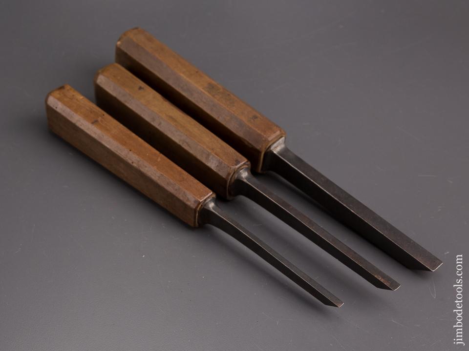 Extra Fine Set of Three PEUGEOT FRERES Pig Sticker Mortise Chisels with Cormier Wood Handles - 86333