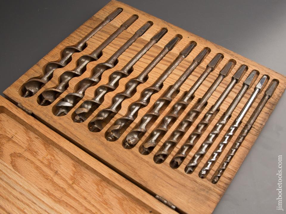 Complete Assembled Set of Thirteen Irwin-Style Auger Bits in Fitted Wooden Box - 86714
