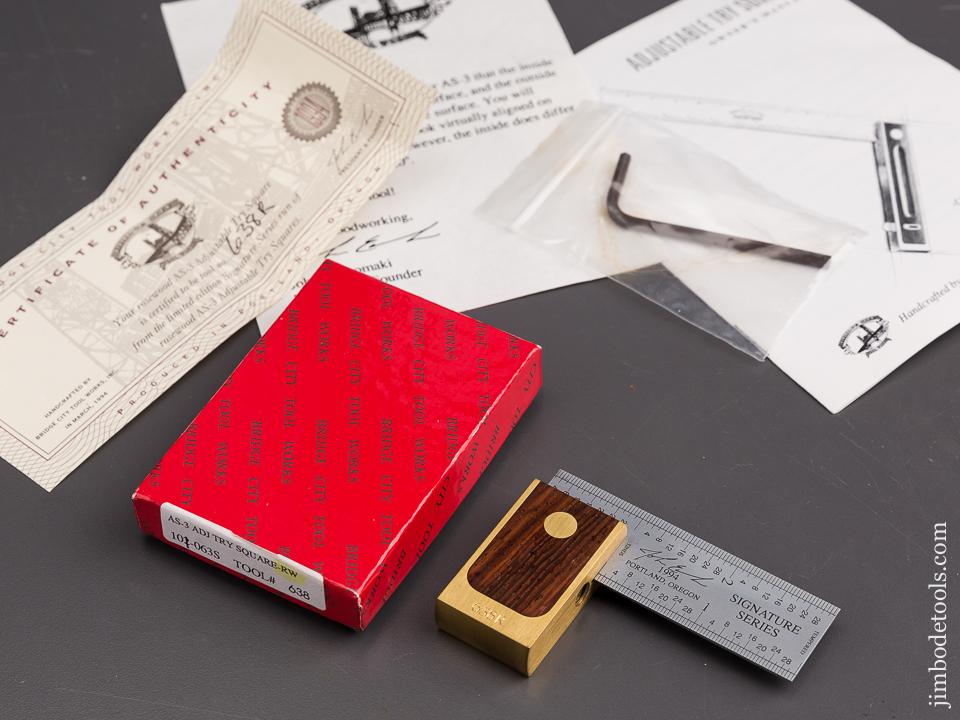 1994 BRIDGE CITY TOOL WORKS AS-3 Rosewood Adjustable Try Square in Original Box - 86845