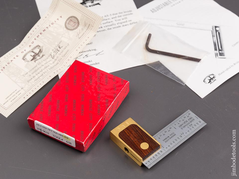 1994 BRIDGE CITY TOOL WORKS AS-3 Rosewood Adjustable Try Square in Original Box - 86845