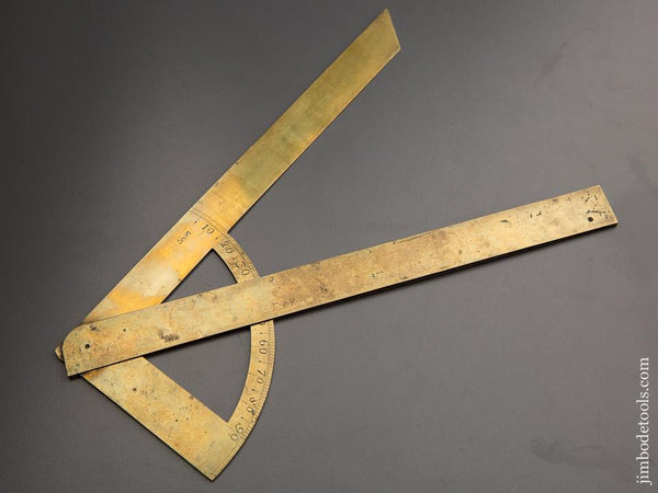 Early Hand Stamped Ten inch Brass Protractor - 86886