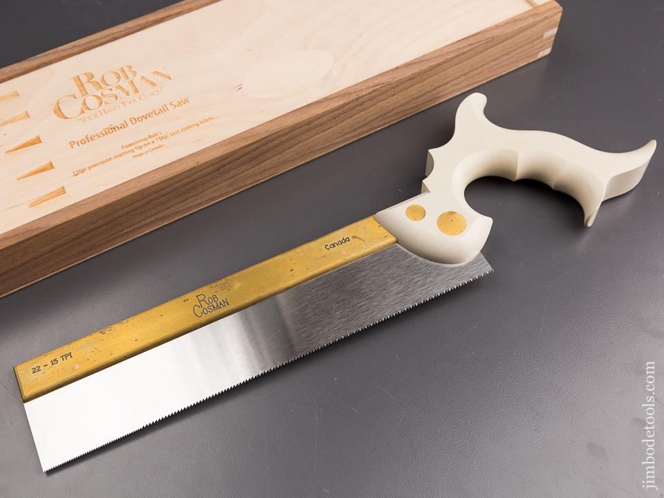 Eight inch ROB COSMAN Brass Back Dovetail Saw in Original Box UNUSED - 86919 
