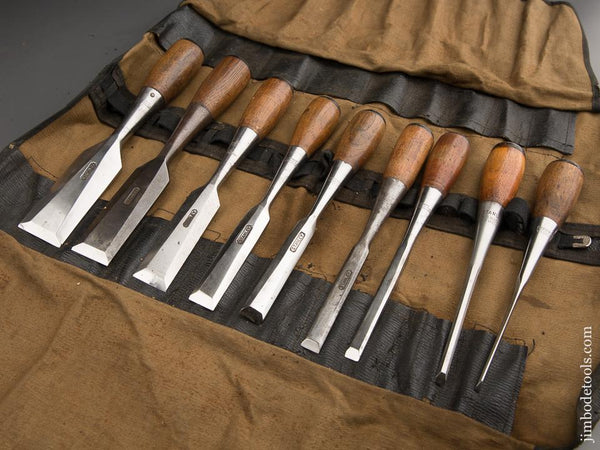 Great Set! STANLEY No. 210 Set of Nine No. 50 EVERLASTING Chisels in Roll - 86941