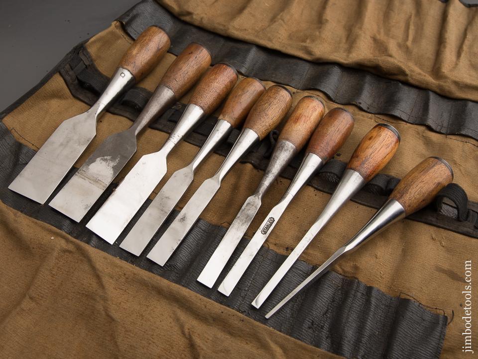 Great Set! STANLEY No. 210 Set of Nine No. 50 EVERLASTING Chisels in Roll - 86941