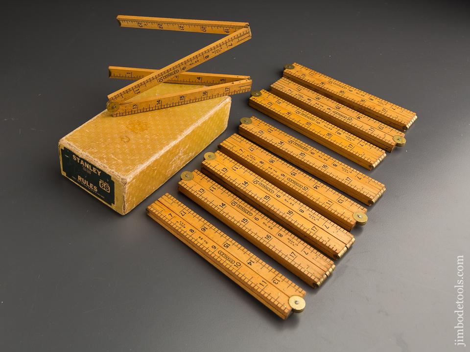 Nine STANLEY No. 68 Boxwood & Brass Carpenter's Rules DEAD MINT in Original Box - 87049