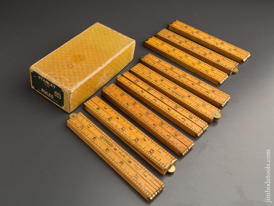 Nine STANLEY No. 68 Boxwood & Brass Carpenter's Rules DEAD MINT in Original Box - 87049