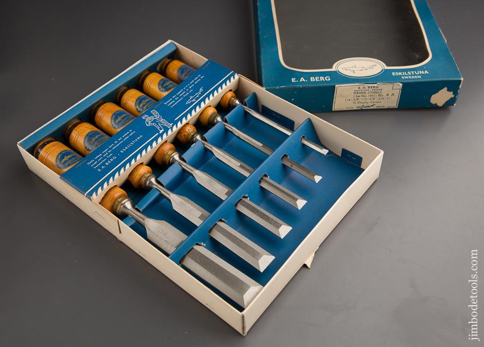 RARE Set of Six E.A. BERG ESKILSTUNA Tang Firmer Chisels MINT in Original Box! - 87053
