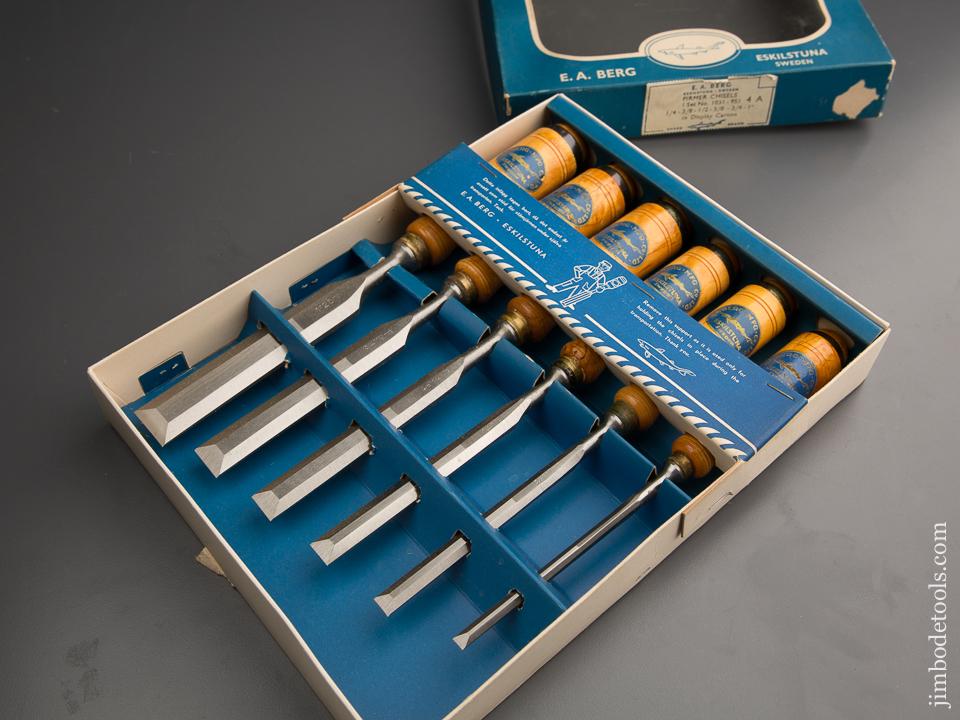 RARE Set of Six E.A. BERG ESKILSTUNA Tang Firmer Chisels MINT in Original Box! - 87053