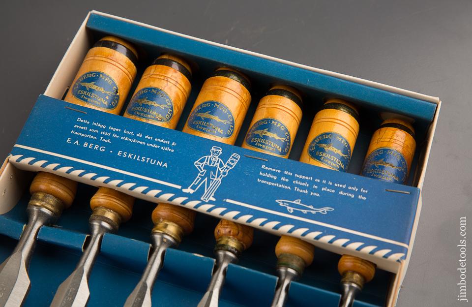 RARE Set of Six E.A. BERG ESKILSTUNA Tang Firmer Chisels MINT in Original Box! - 87053