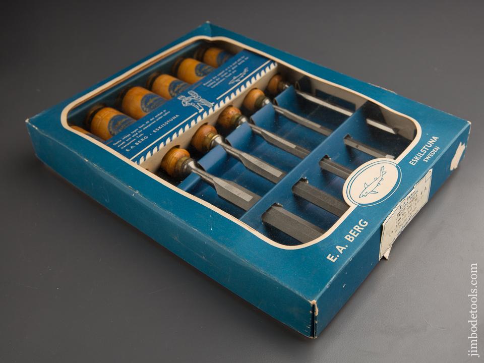 RARE Set of Six E.A. BERG ESKILSTUNA Tang Firmer Chisels MINT in Original Box! - 87053