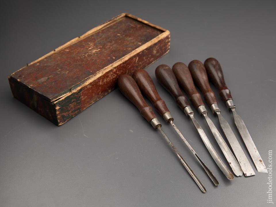 Set of Six MILLERS FALLS Rosewood Handled Carving Tools in Box - 87356