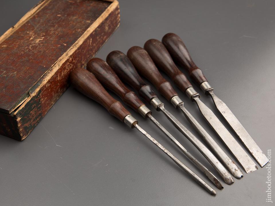 Set of Six MILLERS FALLS Rosewood Handled Carving Tools in Box - 87356