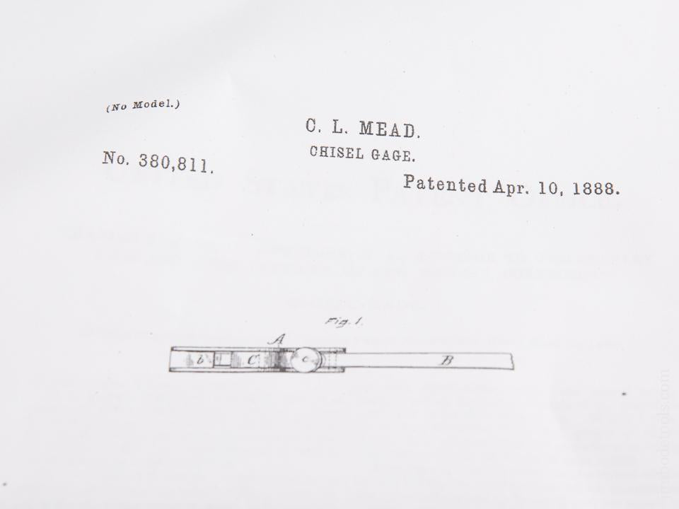 MEAD Patent April 10, 1888 STANLEY No. 96 Blind Nailing Plane Chisel Gauge with STANLEY Chisel on Display Plaque - 87358