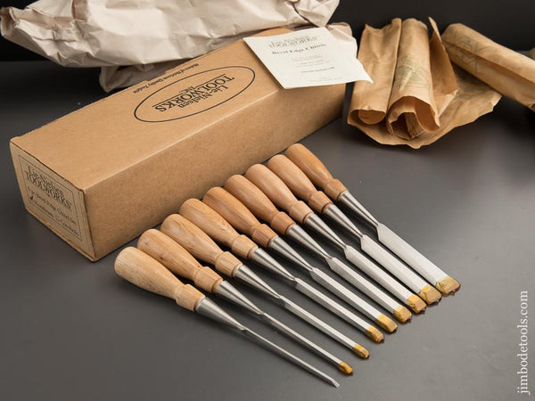 LIE-NIELSEN Nine Piece Hornbeam Handled Bevel Edge Chisel Set MINT in Original Box - 87366