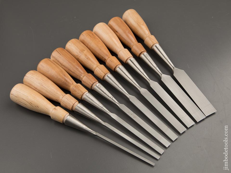 LIE-NIELSEN Nine Piece Hornbeam Handled Bevel Edge Chisel Set MINT in Original Box - 87366