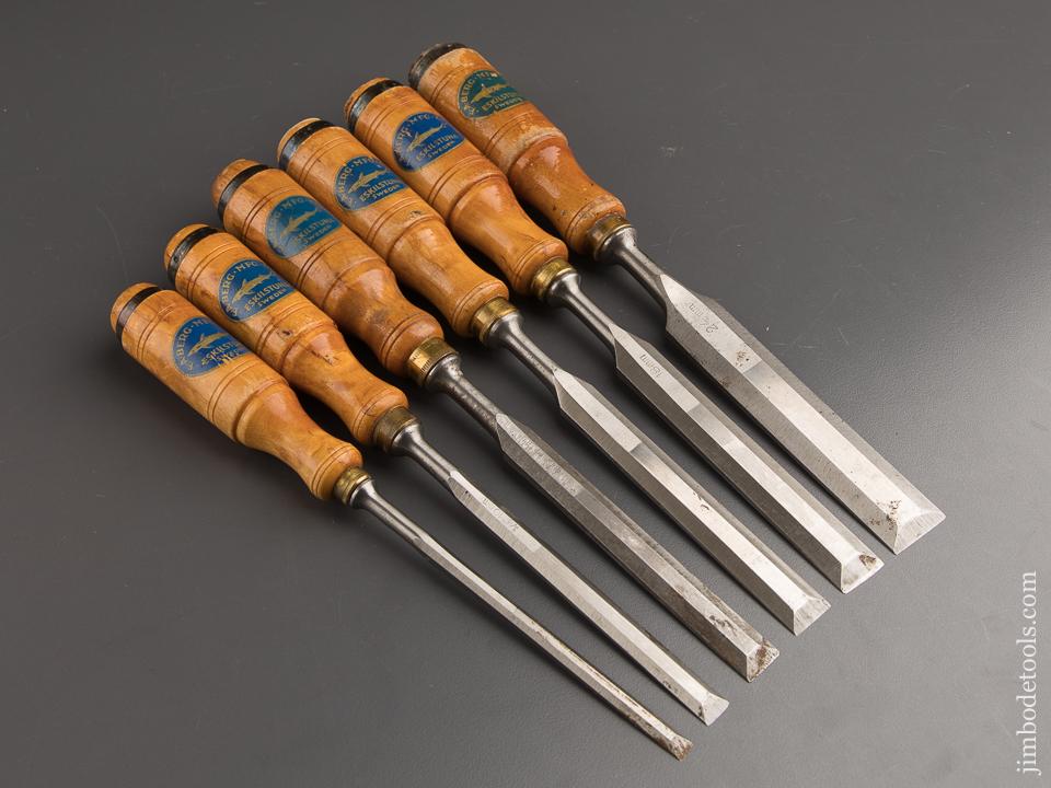 EXTRA FINE Set of Six E.A. BERG ESKILSTUNA Tang Bench Chisels With Decals! - 87399