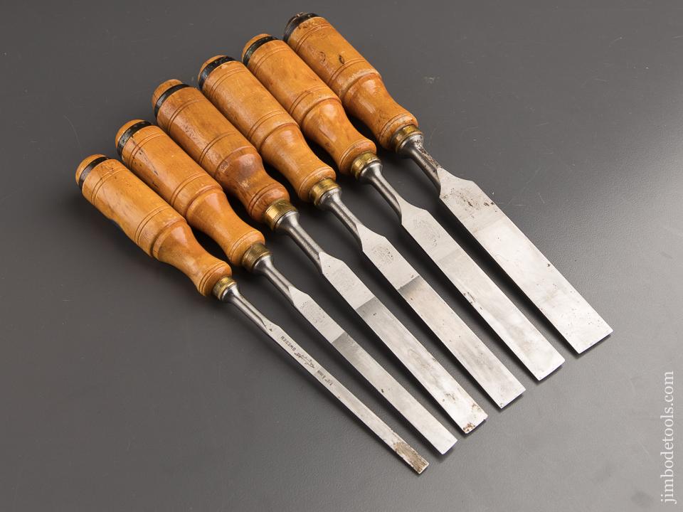 EXTRA FINE Set of Six E.A. BERG ESKILSTUNA Tang Bench Chisels With Decals! - 87399