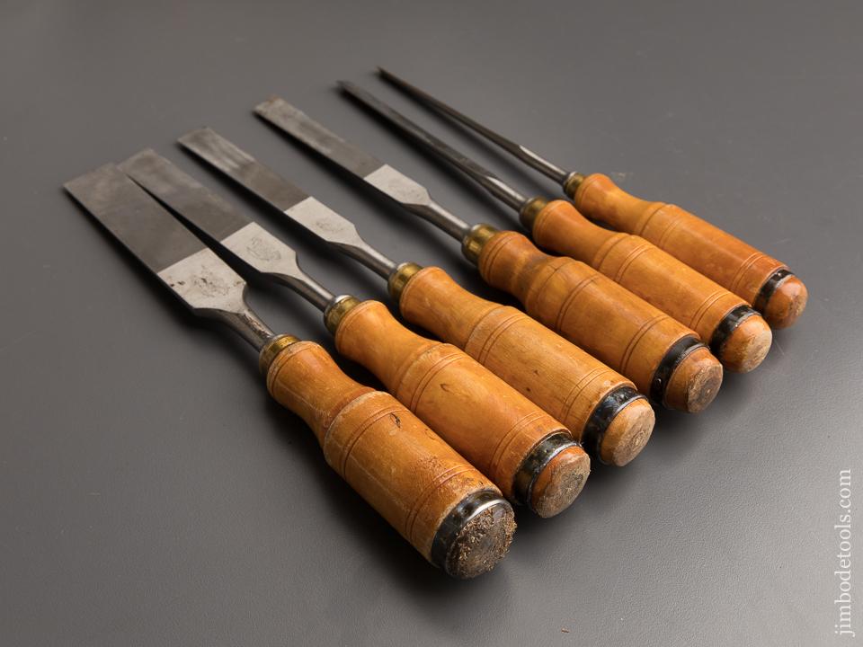 EXTRA FINE Set of Six E.A. BERG ESKILSTUNA Tang Bench Chisels With Decals! - 87399