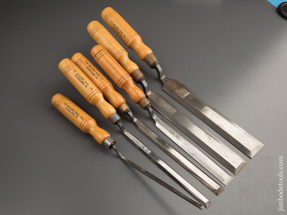 Extra Extra FINE Set of Six BUCK BROS Pattern Maker's Crank Neck Paring Chisels - 87404