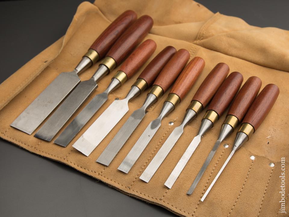 MINT Set of Ten ASHLEY ILES MK2 Bench Chisels in Leather Roll - 87434