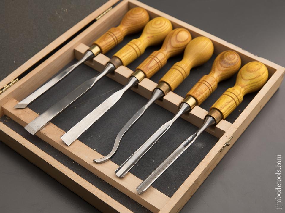 Set of Six RECORD Carving Tools MINT in Original Wooden Box - 87468