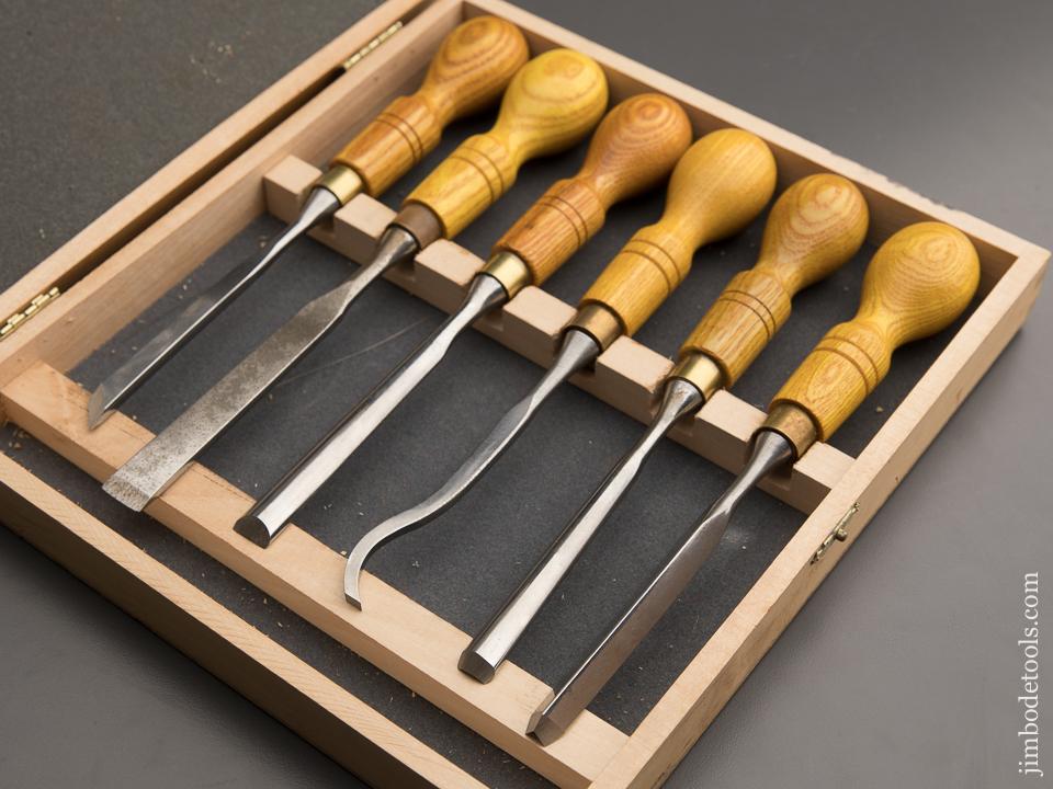 Set of Six RECORD Carving Tools MINT in Original Wooden Box - 87468