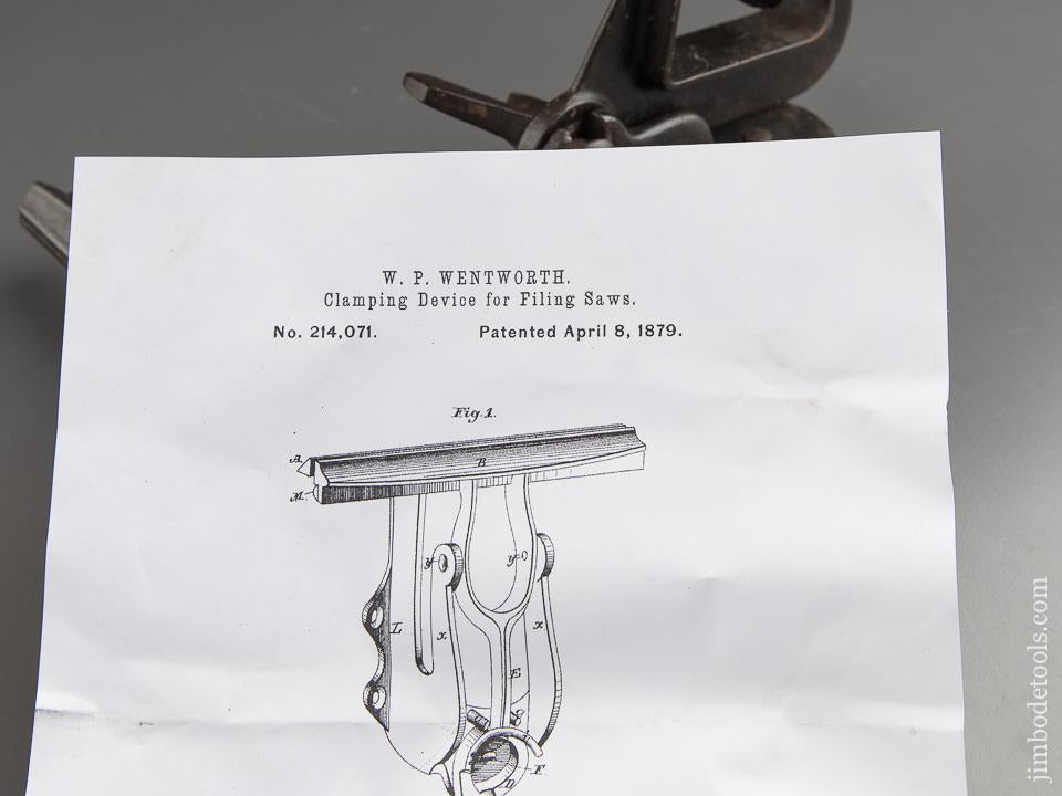 WENTWORTH Patent April 8, 1879 Quick Release Saw Vise by LADD TOOL CO NY - 87536