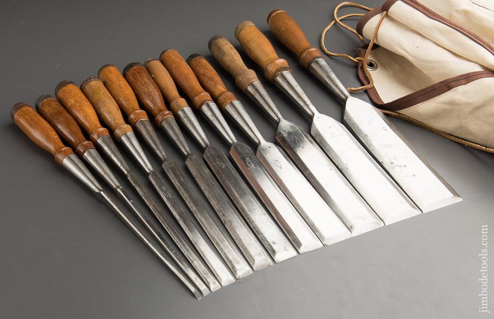 Fantastic Set of Twelve G.I. MIX & CO Socket Firmer Chisels in Canvas Roll - 87559