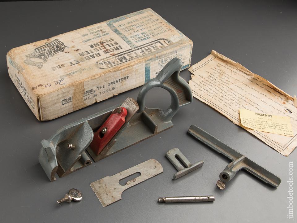 100% Complete CRAFTSMAN No. 3730 Iron Rabbet & Filletster Plane in Original Box - 87584