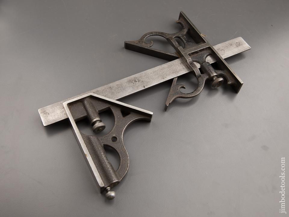 Fancy Twelve inch STANDARD TOOL CO ATHOL MASS Combination Square & Center Square - 87594