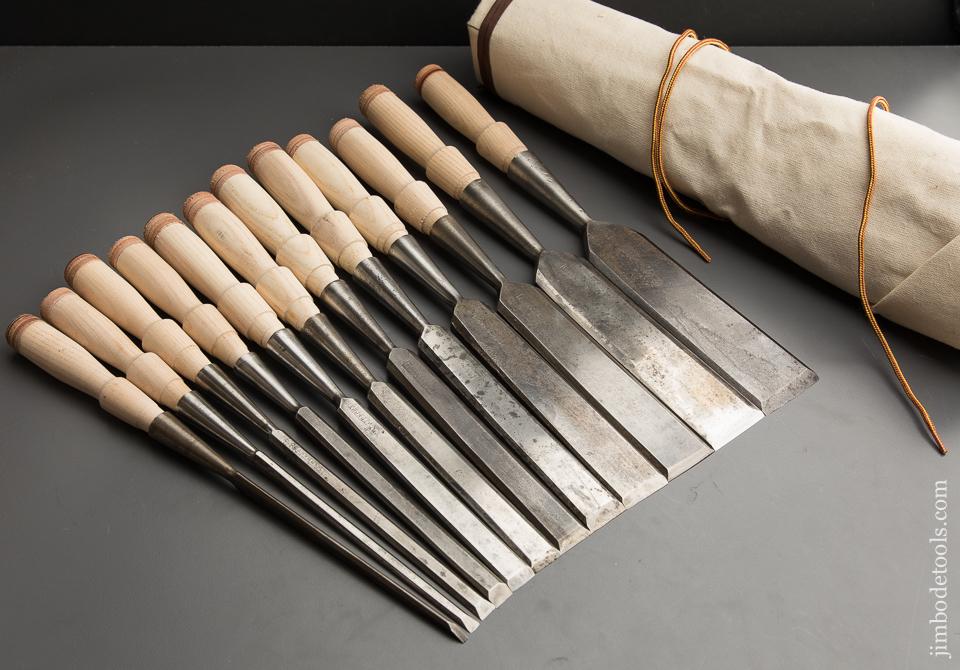 FULL Set of Twelve T.H. WITHERBY Socket Firmer Chisels in Canvas Roll - 87712