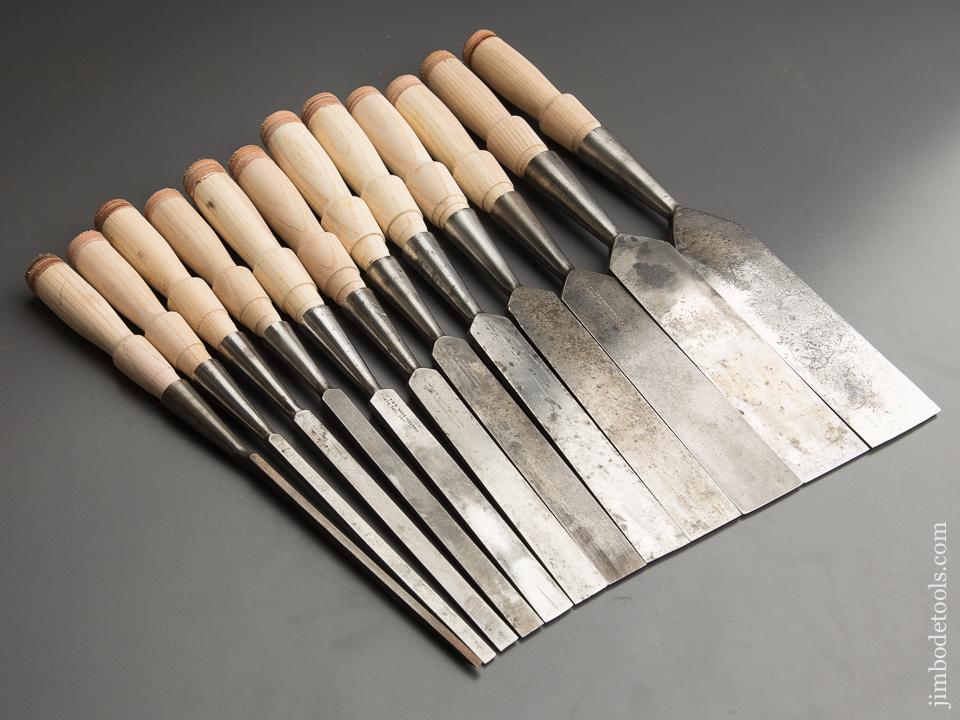 FULL Set of Twelve T.H. WITHERBY Socket Firmer Chisels in Canvas Roll - 87712
