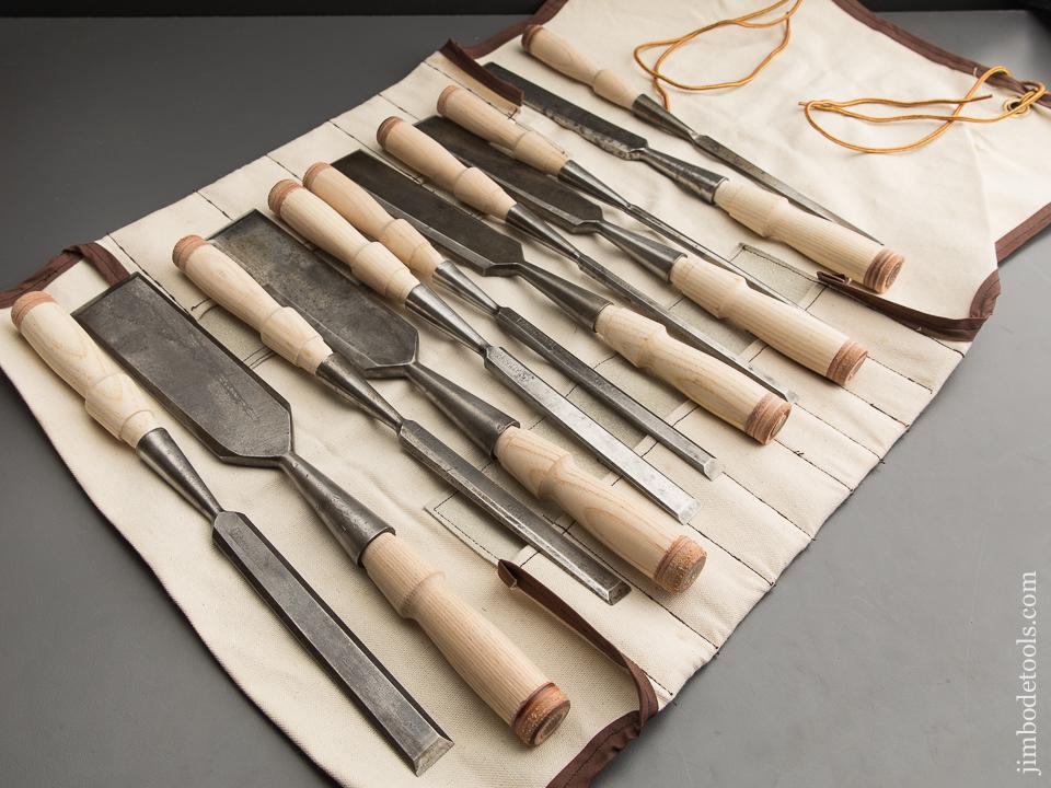 FULL Set of Twelve T.H. WITHERBY Socket Firmer Chisels in Canvas Roll - 87712
